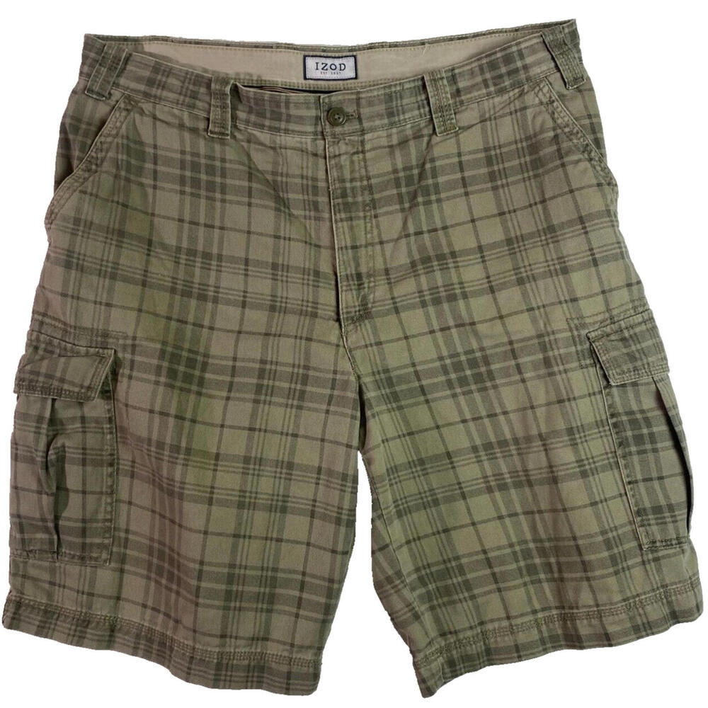 Izod Men’s Cargo Size 38 Plaid Flat Front